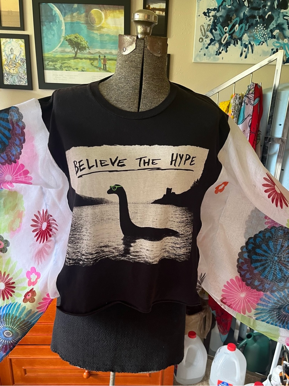 Loch Ness Monster cropped boho tee S-M
